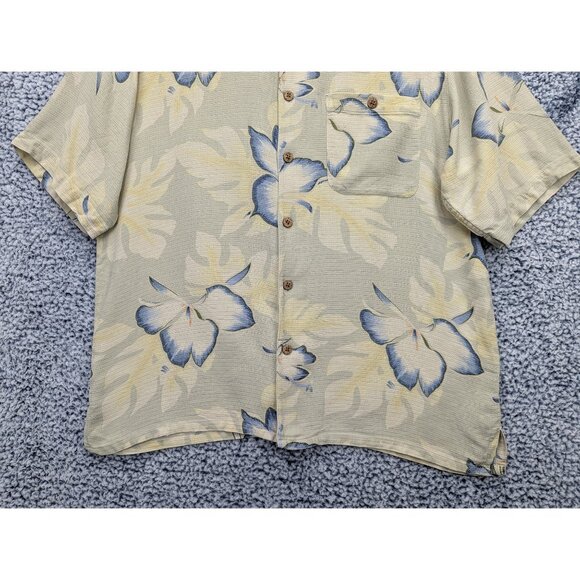 Banana Cabana 100% Silk Hawaiian Button Up Shirt Mens LG Floral Tropical Beige - Picture 4 of 10